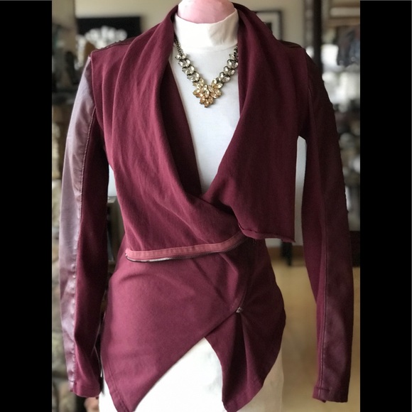 Blank NYC Burgundy Drape Vegan Leather Jacket - Picture 3 of 5